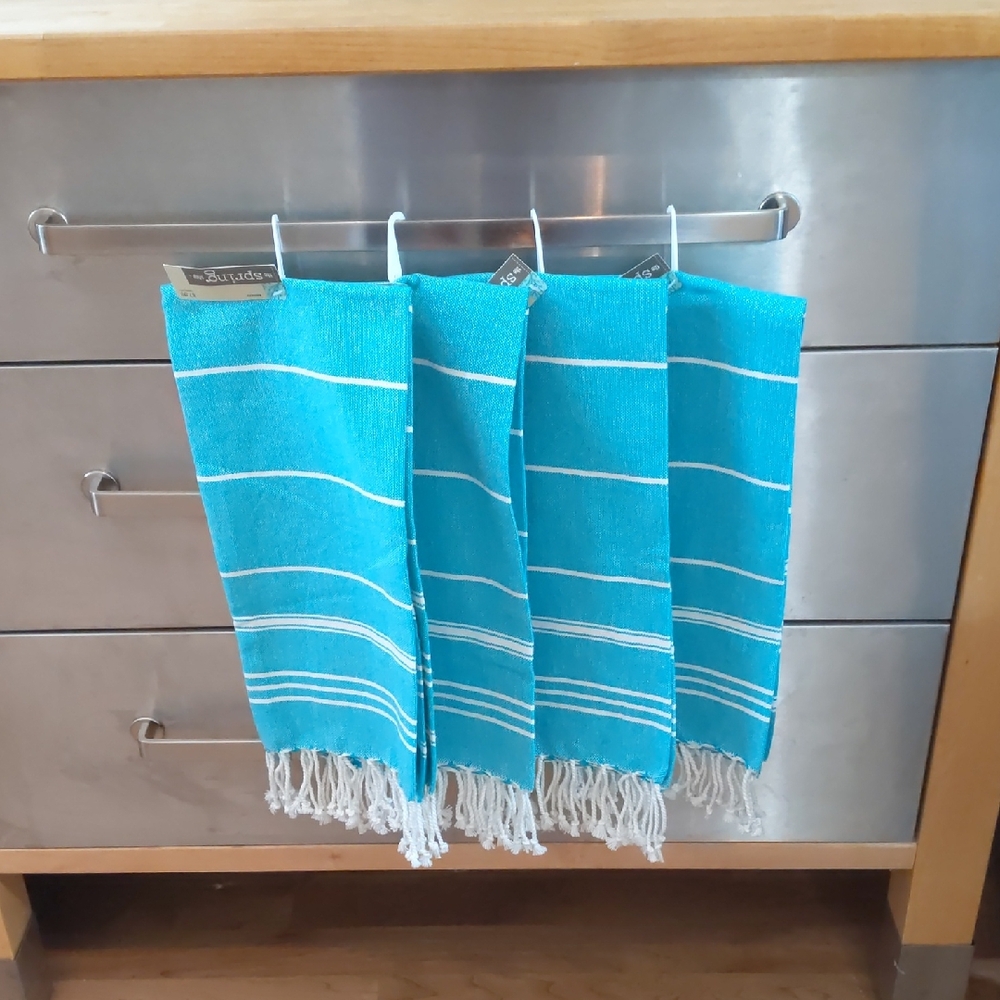 Turkish-Style Aqua Blue Hand Towel - Set of 4, NWT